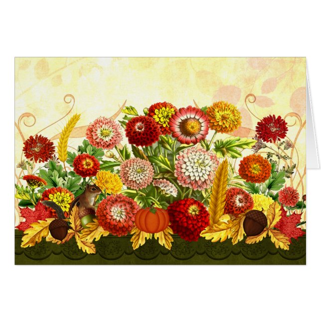 Chrysanthemums with Autumn Theme and Chipmunk OBS Kort (Framsidan Horizontal)