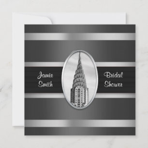 Chrysler Building Dusch Inbjudan Svart, Silver