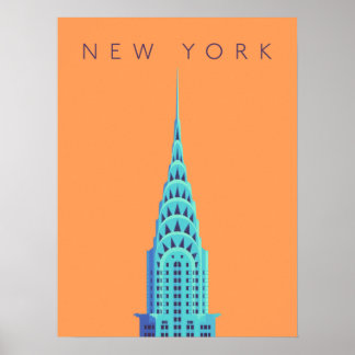 Chrysler Bygger New York Art Deco - Orangen Text Poster