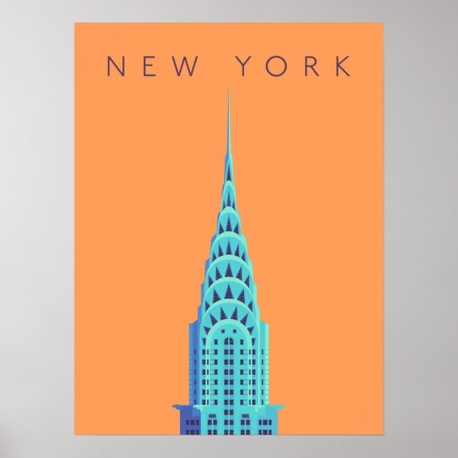 Chrysler Bygger New York Art Deco - Orangen Text Poster (Framsidan)