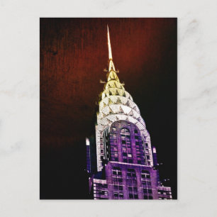 Chrysler Byggnad - Lila och rött - NYC Vykort