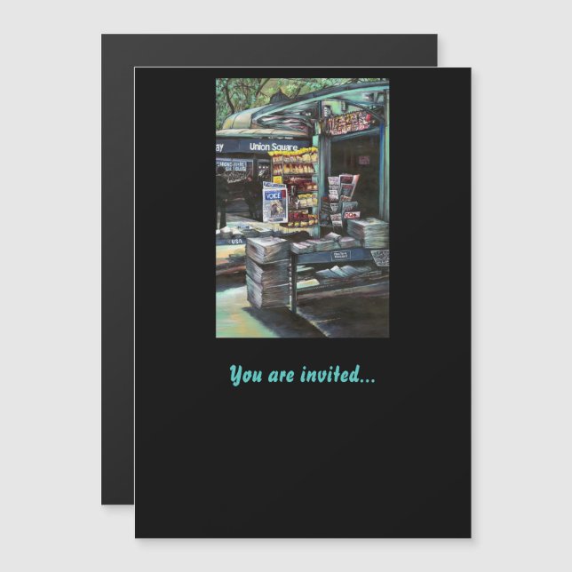Chrysocolia Morning, Union Square, NYC Magnetisk Inbjudningskort (Fram/baksida)