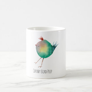 Chubby Bird Peep, Whimsical bird, colourfull Koffi Kaffemugg