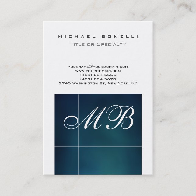 Chubby Blue Script Monogram Vit Visitenkort Visitkort (Framsida)