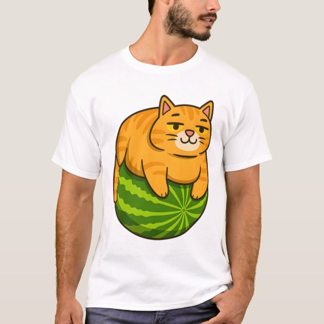 Chubby Cat on Watermelon Meme Shirt T (Framsida)