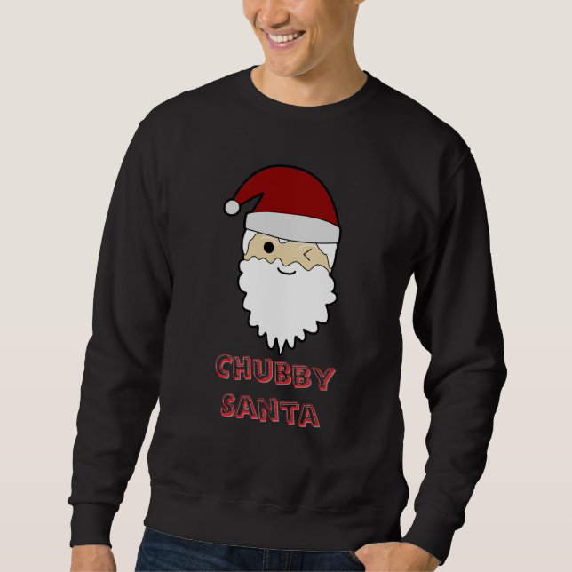 Chubby Cute Santa Face – Adorable Christmas Tee Lång Ärmad Tröja (Framsida)
