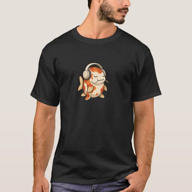 Chubby Goldfish Wearing Headphones Funny Fish Kawa T Shirt (Framsida)
