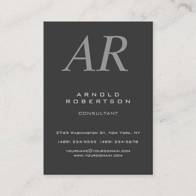 Chubby Italic Grå Monogram Affärskort Visitkort (Framsida)