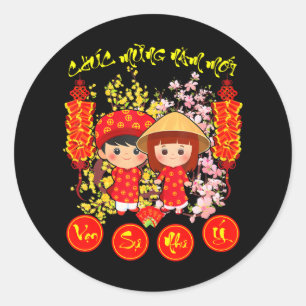 Chuc Mung Nam Moi 2024 Lycklig vietnamesisk Lunar Runt Klistermärke