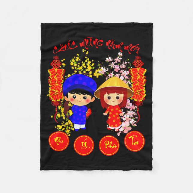 Chuc Mung Nam Moi 2026 Tee Vietnamesiska Nyår  Fleecefilt (Framsidan)