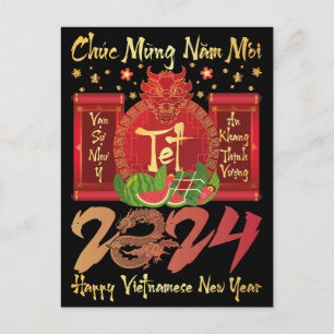 Chuc Mung Nam Moi Lycklig Vietnamese nyår 2024 Inbjudan Vykort