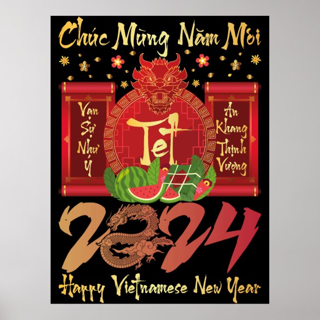 Chuc Mung Nam Moi Lycklig Vietnamese nyår 2024 Poster (Framsidan)