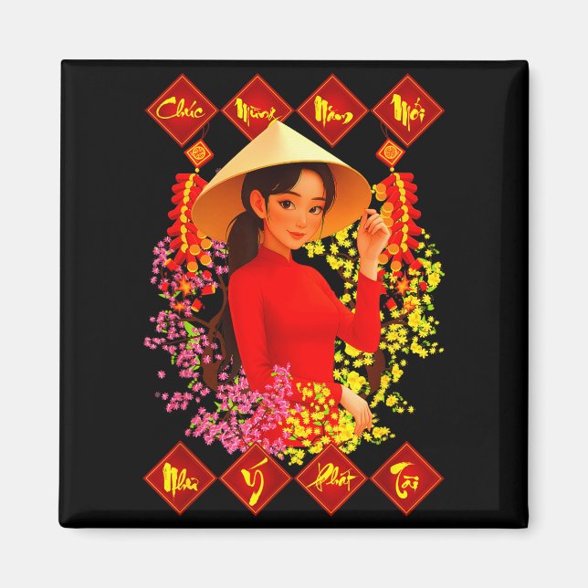 Chuc Mung Nam Moi Tet Binh Ngo 2026 Vietnamese Gir Magnet (Framsidan)