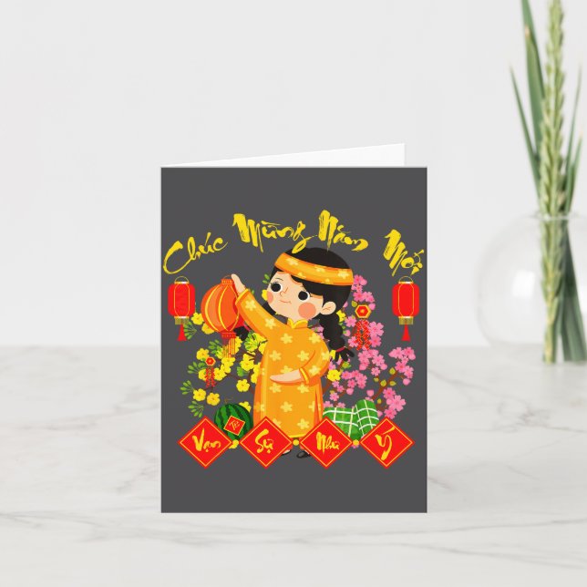 Chuc Mung Nam Moi Vietnamesiska Lunnyyett Ao Dai Kort (Framsida)
