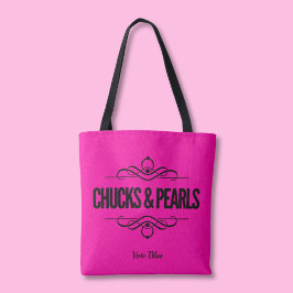 Chuckar & Pearls Vote Kamala Shock rosa Tote Bag Tygkasse