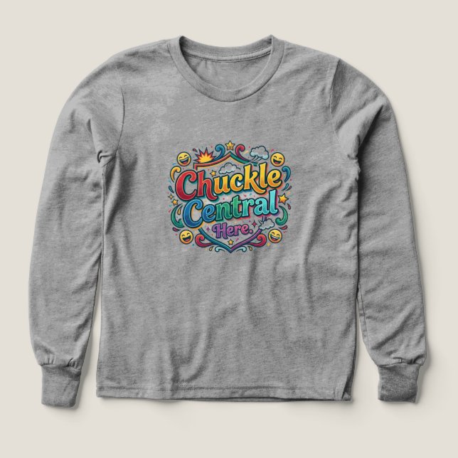 Chuckle Central Här – Rollig & Rolig Grafisk T-Shi T Shirt (Design framsida)