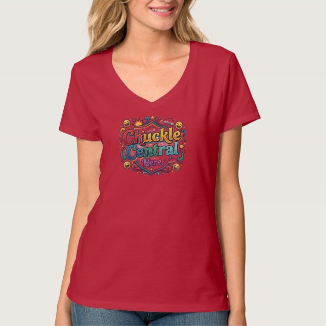 Chuckle Central Här – Rollig & Rolig Grafisk T-Shi T Shirt (Framsida)
