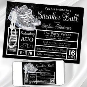 Chucks Pärlor Diamant Sneaker Ball Födelsedagsfest Inbjudningar
