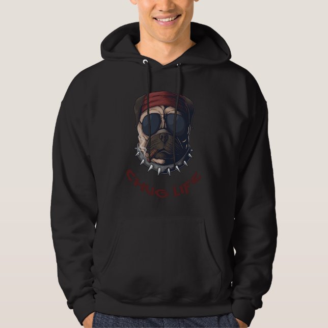 Chug Life  Dog Smoke Cigar with Sunglasses Gangste Hoodie (Framsida)