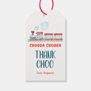 Chugga Choo Boy Vintage Tåg Red Blue Birthday Gi Presentetikett