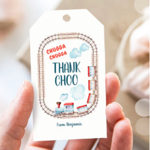Chugga Choo Boy Vintage Tåg Red Blue Birthday Presentetikett
