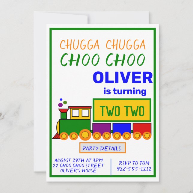 Chugga Choo Choo Pojkens 2-årsdag Inbjudningar (Framsida)