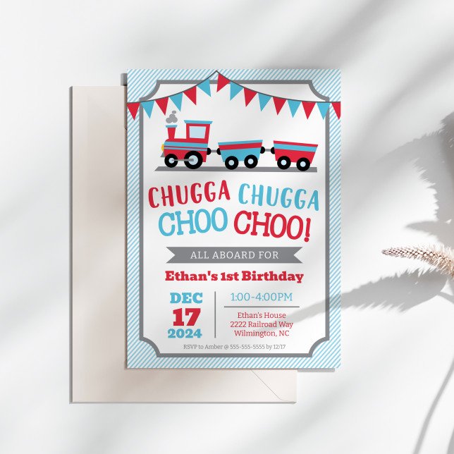 Chugga Chugga Choo Choo Födelsedagsfest inbjudan (Chugga Chugga Choo Choo Train Birthday Party Invitation)
