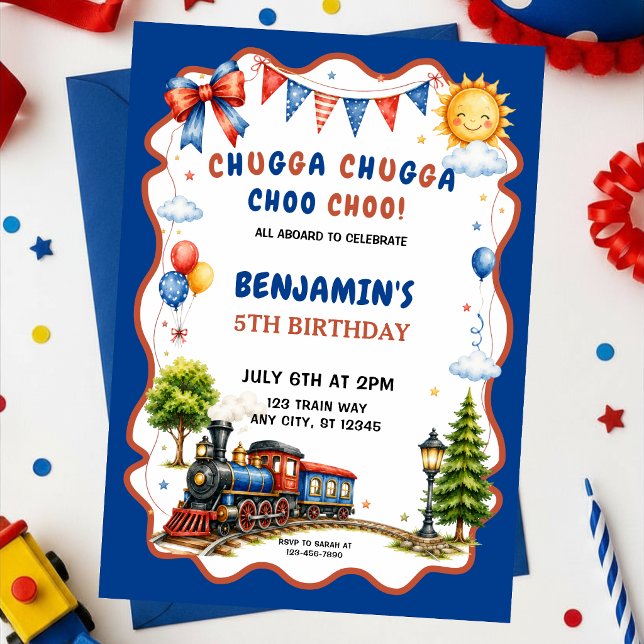 Chugga Chugga Choo Choo Tåg Födelsedagsfest Inbjudningar (Skapare uppladdad)
