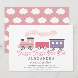 Chugga Chugga Två två Tåg Rosa Girl 2 Birthday Inbjudningar