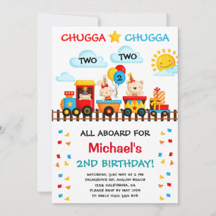 Chugga Chugga Two Tåg 2:a Pojkens Födelsedagsfest Inbjudningar