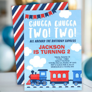 Chugga Chugga TWO TWO Boys Tåg 2:a födelsedagen Inbjudningar