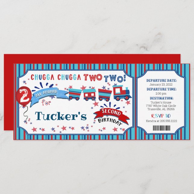 Chugga Chugga TWO TWO Födelsedagsfest inbjudan (Fram/baksida)