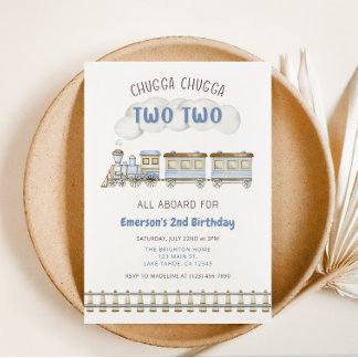 Chugga Chugga Two Two Train Second Birthday Invite Inbjudningar