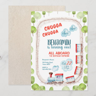 Chugga Tåg Choo Boy Red Blue Birthday Rails Inbjudningar