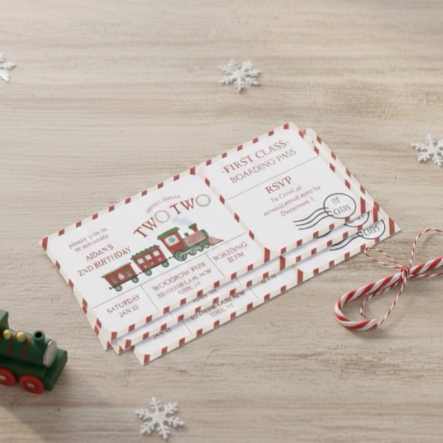 Chugga Two Two Winter Train Ticket Second Birthday Inbjudningar (Skapare uppladdad)