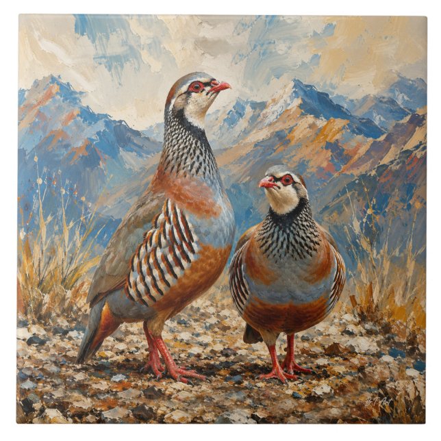 Chukar Rapphöns Par Konst  Kakelplatta (Framsidan)