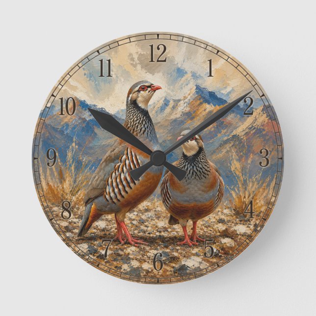 Chukar Rapphöns Par Konst  Rund Klocka (Framsida)