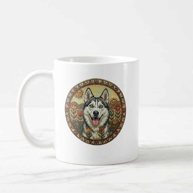 Chukchi Charmer Edition: Naive Art Siberian Husky Kaffemugg (Vänster)