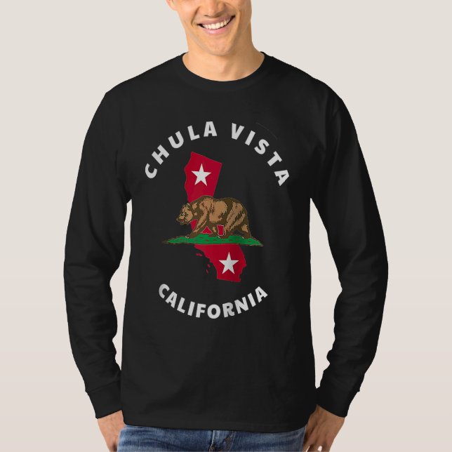 Chula Vista California CA Flag and Bear Badge Souv T Shirt (Framsida)