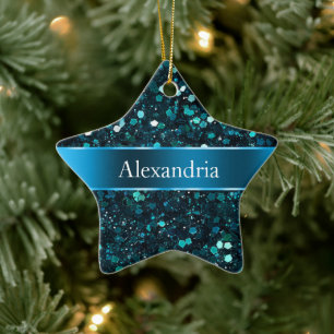 Chunky Blue Aqua Glitz Glitter jul Namn Julgransprydnad Keramik