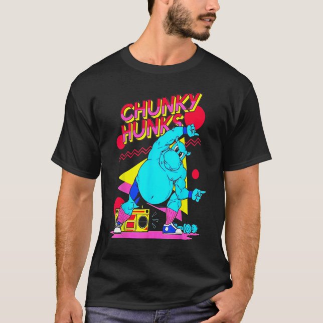Chunky Hunks Gym Weightlift Bodybuilding Muscle T Shirt (Framsida)