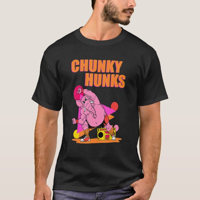 Chunky Hunks Weightlift Bodybuilding Gym Fitnes T Shirt (Framsida)
