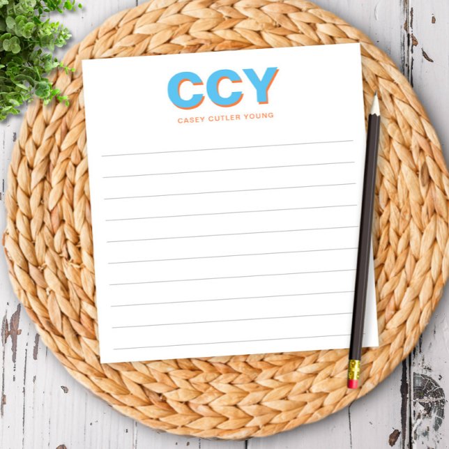 Chunky Initialer Blue and Orange Personlig Lined Anteckningsblock (Skapare uppladdad)