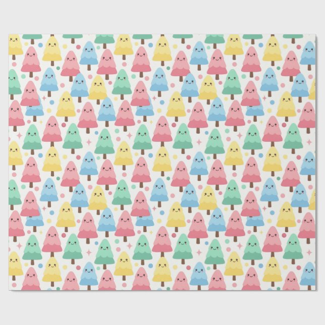 Chunky Kawaii Pastel Pine Trees Seamless Wrapping  Presentpapper (Platt)
