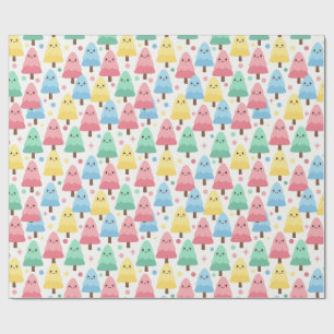 Chunky Kawaii Pastell Fura Träd Sömlös Inpackning Presentpapper
