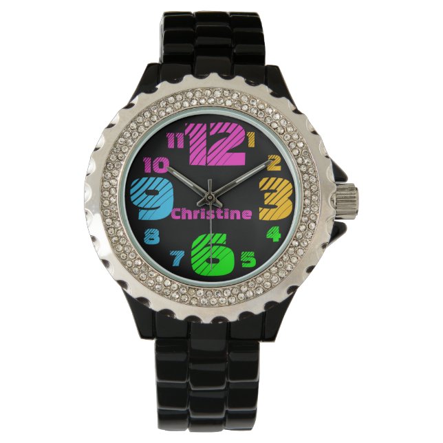 Chunky Neon Numbers Black Watch Armbandsur (Framsida)