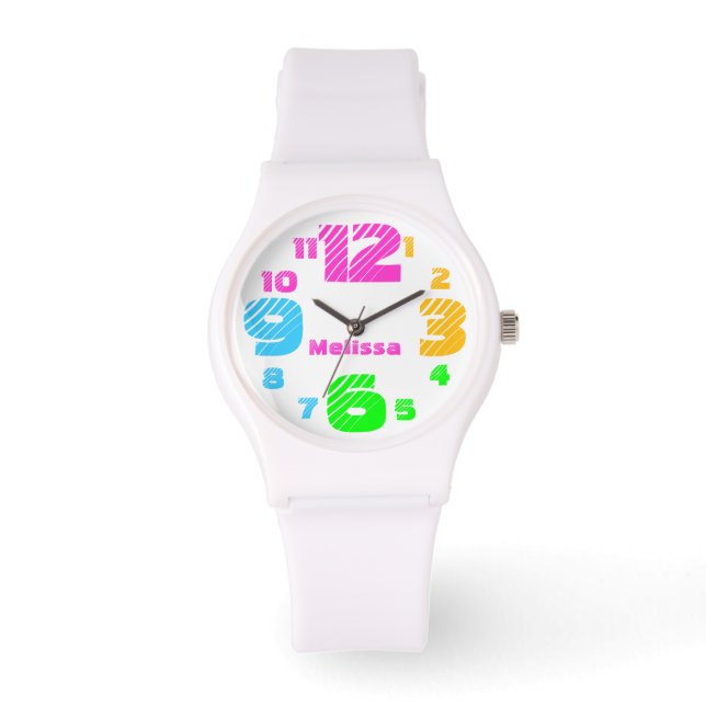 Chunky Neon Numbers Vita bevakning Armbandsur (Framsida)