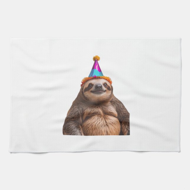 Chunky Sloth födelsedagsfest hatt present rolig me Kökshandduk (Horisontell)