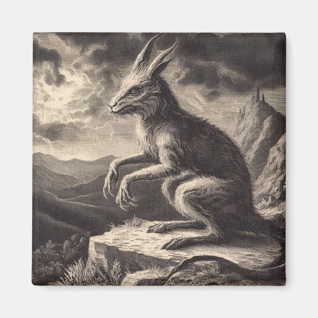 Chupacabra Antique Illustration Horror Magnet (Framsidan)