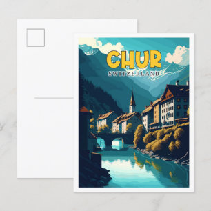 Chur Schweiz vintage reseskildring illustration Vykort